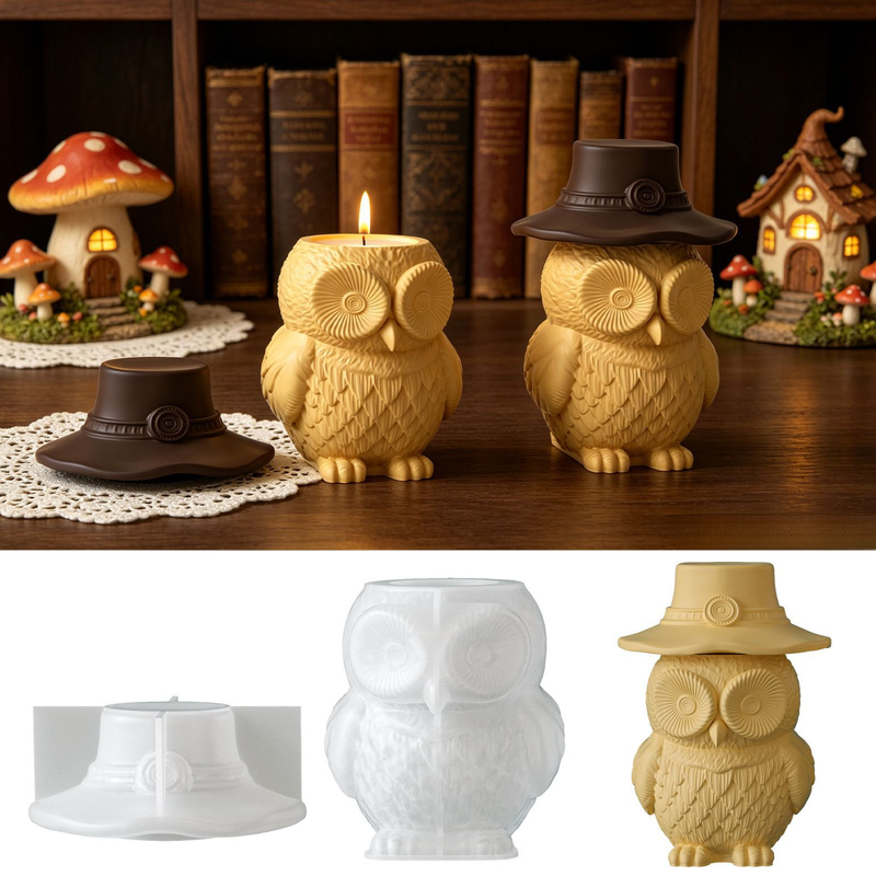 Ceramic Candle Vessel - 2Set of silicone molds for owl
