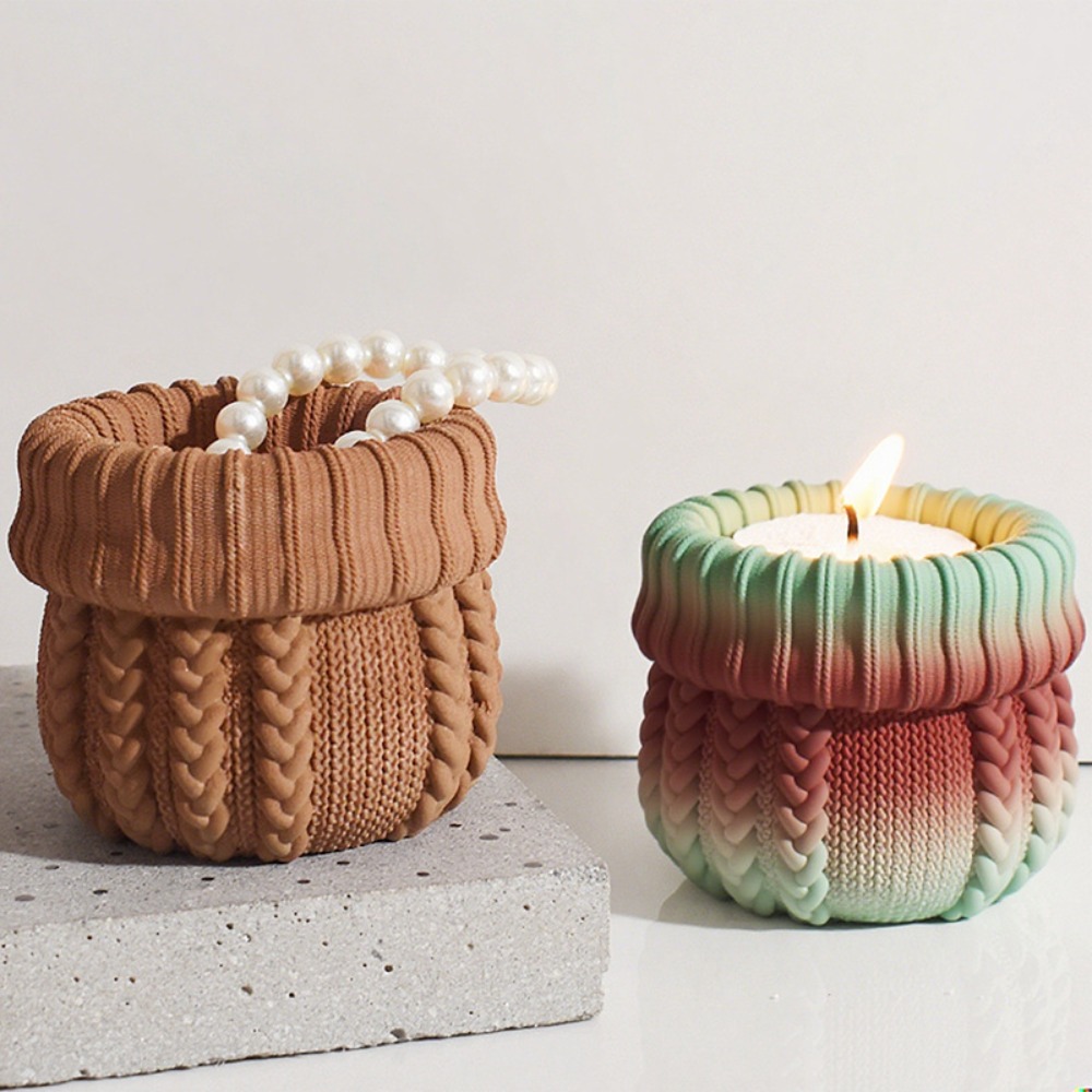 Ceramic Candle Vessel - Knit Hat Plaster Candle Holder Silicone