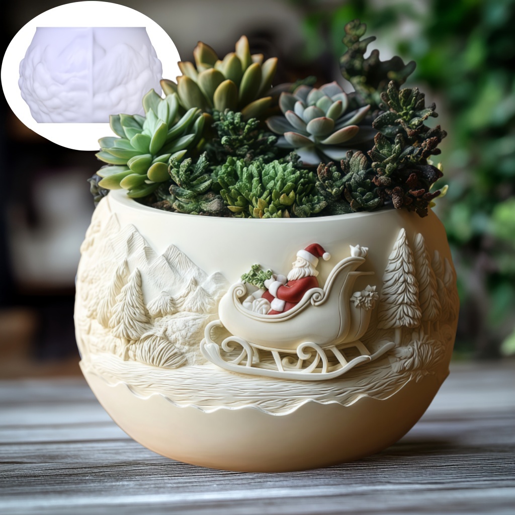 Ceramic Candle Vessel - Cedar Sled Santa Claus Relief Candle
