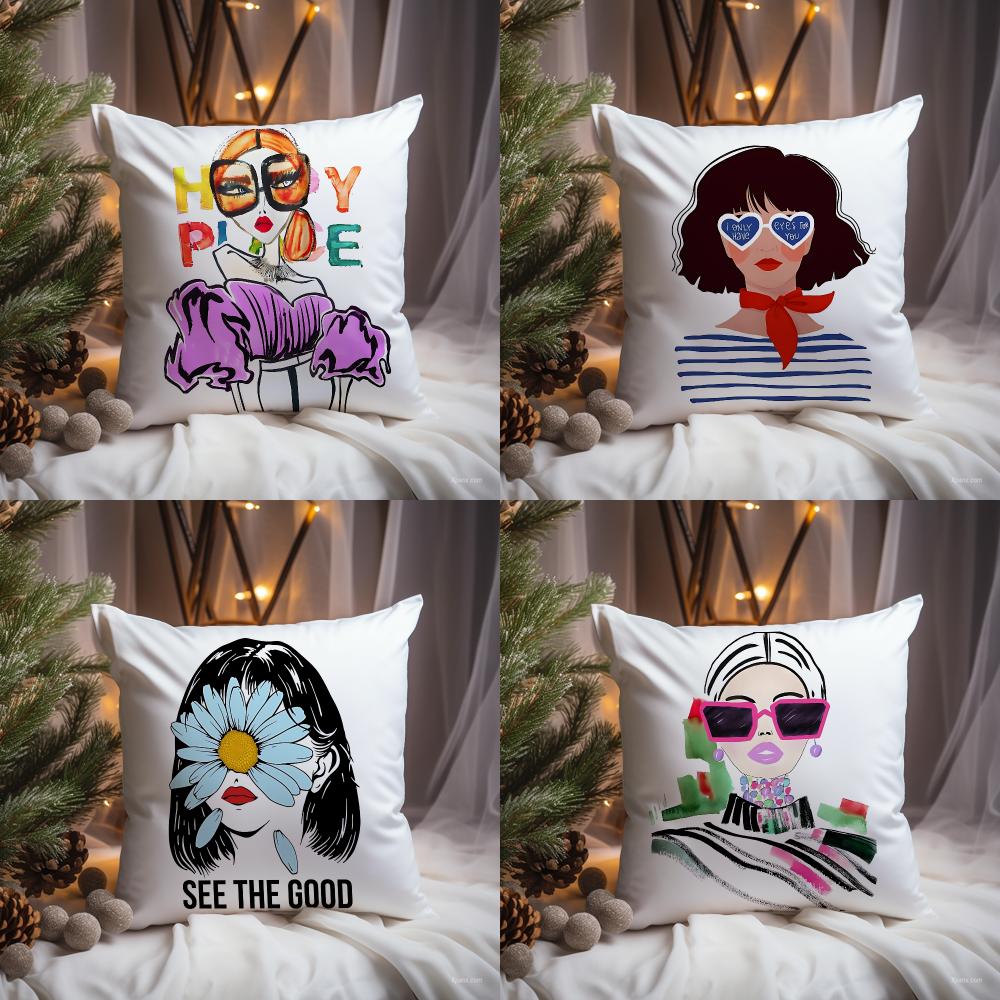 Chic Lady Illustration Cushion - Interior Design Illustration review and price