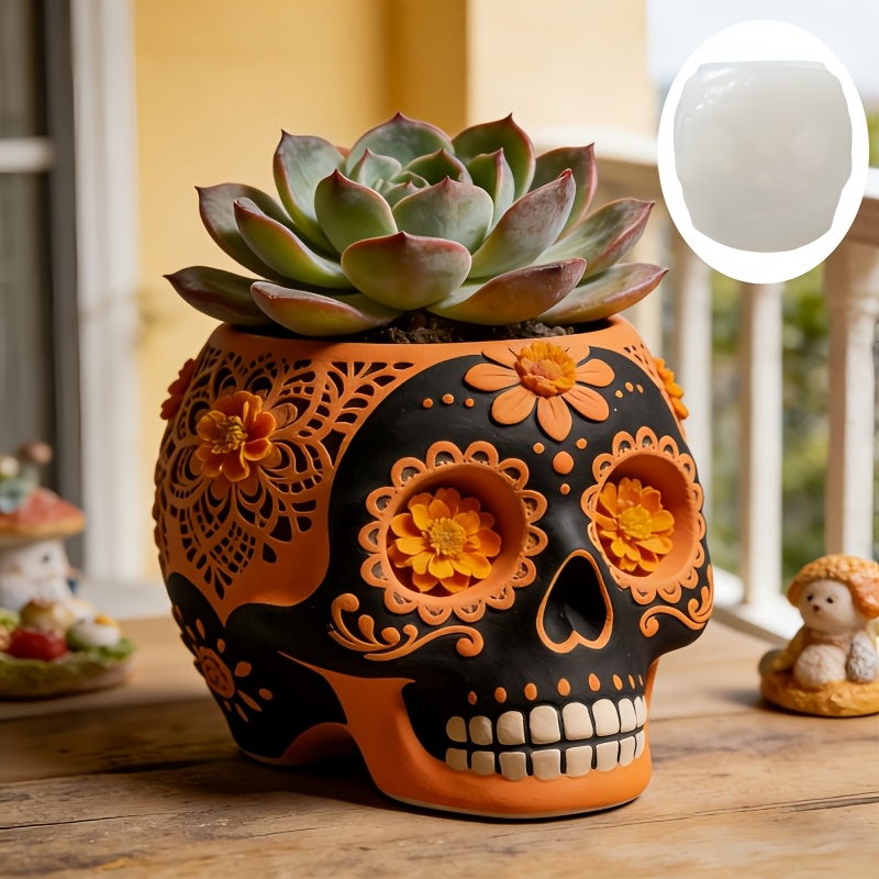 Flower relief skull succulent  - Ceramic Candle Vessel review and price