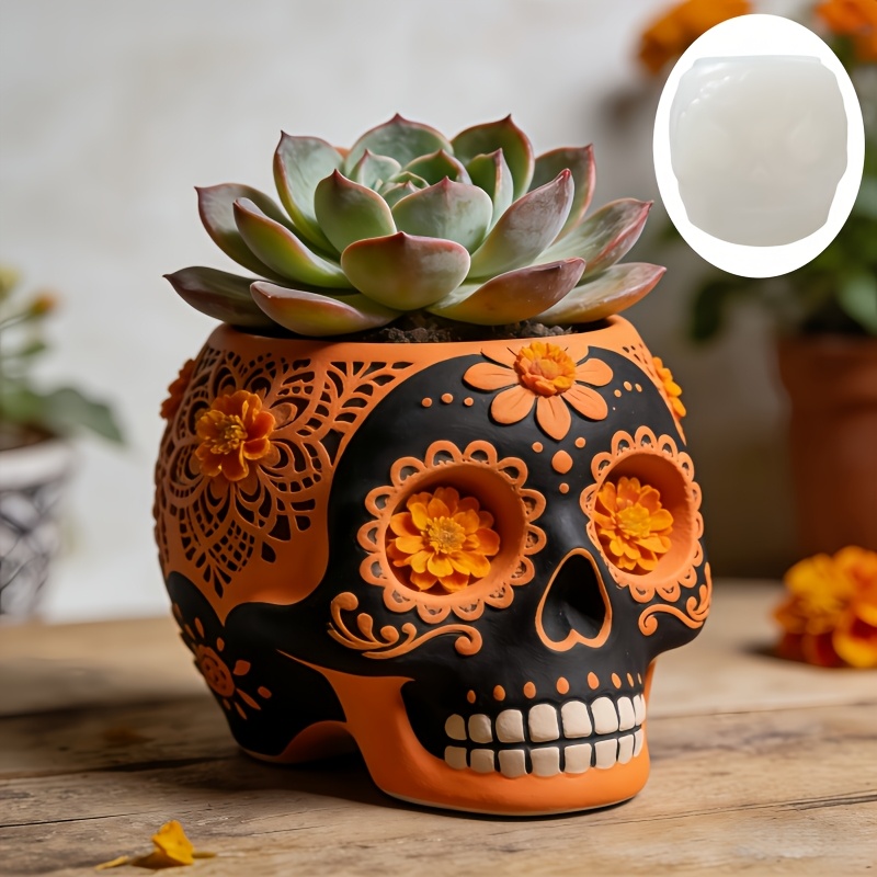 Flower relief skull succulent  - Ceramic Candle Vessel review and price