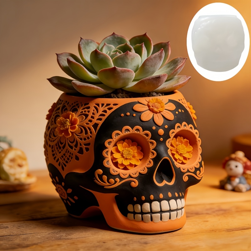 Flower relief skull succulent  - Ceramic Candle Vessel review and price