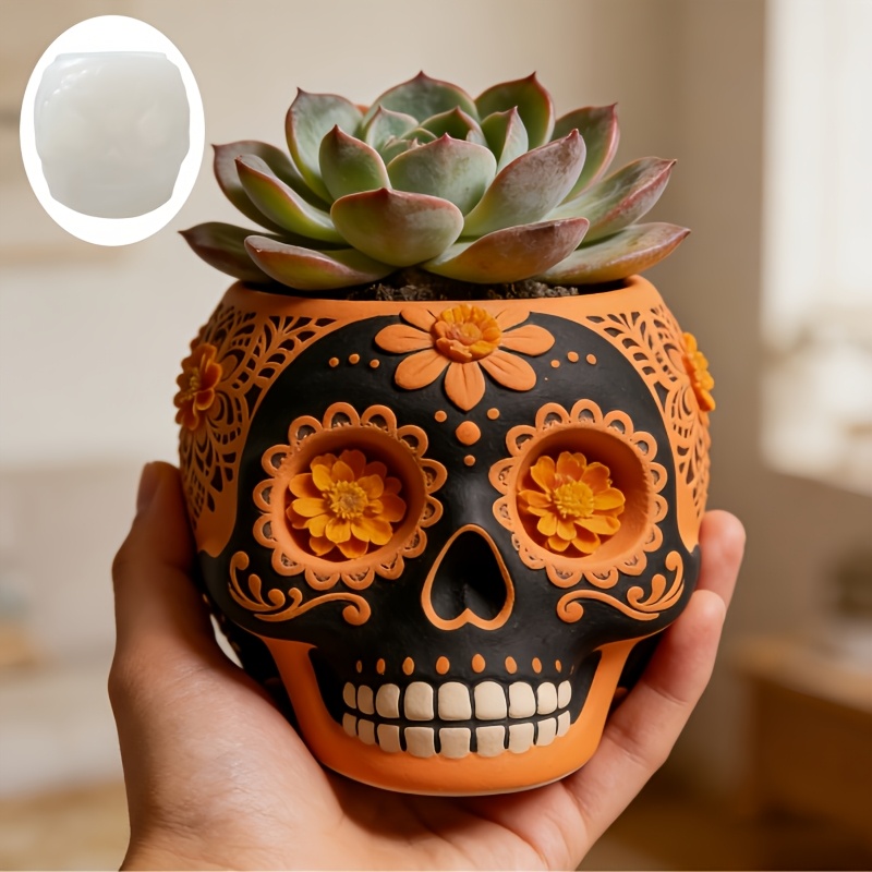 Flower relief skull succulent  - Ceramic Candle Vessel review and price